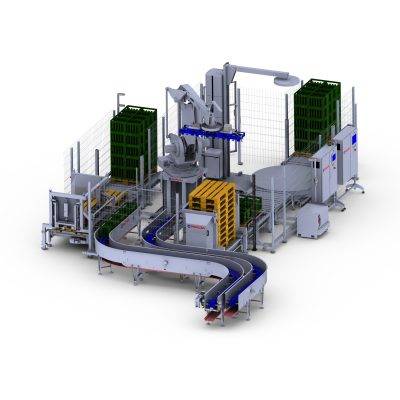 System for palletering og depalletering av plastkasser